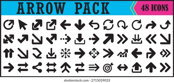Arrow Icon Pack Collection Graphic Set, Colorful arrow icon pack featuring multiple directions and styles, ideal for user interface design, web graphics, and navigation elements.

