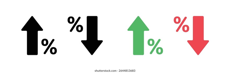 arrow icon with percent symbol, economic growth, increase, decrease arrow, up and down arrow icon