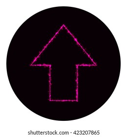Arrow icon of pink lights on black background. Neon vector icon