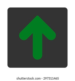 Arrow Up icon from Primitive Buttons OverColor Set. This rounded square flat button is drawn with green and gray colors on a white background.