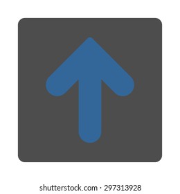 Arrow Up icon from Primitive Buttons OverColor Set. This rounded square flat button is drawn with cobalt and gray colors on a white background.