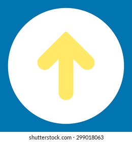 Arrow Up icon from Primitive Round Buttons OverColor Set. This round flat button is drawn with yellow and white colors on a blue background.