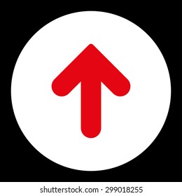 Arrow Up icon from Primitive Round Buttons OverColor Set. This round flat button is drawn with red and white colors on a black background.