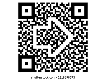 Arrow icon with QR code texture isolated on white background. Pixalated simple sign for sticker, logotype, design element, marking a receipt, navigation, retail or other using. Vector illustration.