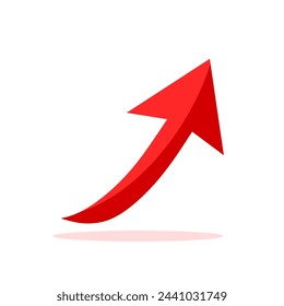 Icono de flecha. Flecha roja brillante hacia arriba aislada sobre fondo blanco. Ilustración de vector