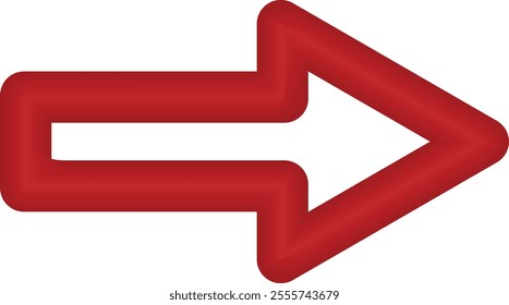 Arrow icon, red arrow pointing right, long arrow of thick line, realistic 3d red arrow, vector illustration