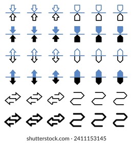 Pfeilsymbol in Bezug auf die Richtung von Konfrontation und Kollision.
