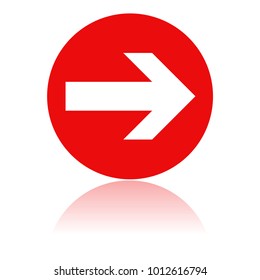 Arrow icon. Round red icon with reflection. Vector illustration on white background