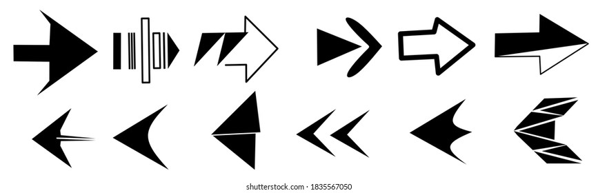 conjunto de iconos de flecha. 12 flechas vectoriales negras de iconos de flecha diferentes