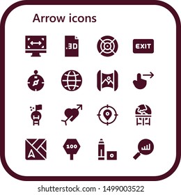 arrow icon set. 16 filled arrow icons.  Simple modern icons about  - Size, File, Dart, Exit, Compass, Worldwide, Mapping, Swipe right, Goal, Cupid, Target, Earth, Map, Road sign