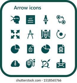 arrow icon set. 16 filled arrow icons.  Simple modern icons about  - Virtual reality, Website, Venus, Currency, Maximize, Compass, Sketch, Rotate, Pie chart, File, Chart, Zip cloud