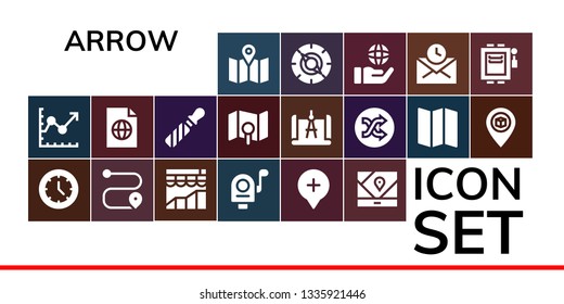 arrow icon set. 19 filled arrow icons.  Simple modern icons about  - Map, Line chart, Watch, Route, Analytics, Mail, Location, Gps, File, Compass, Shuffle, Pin, Globe, Electrical