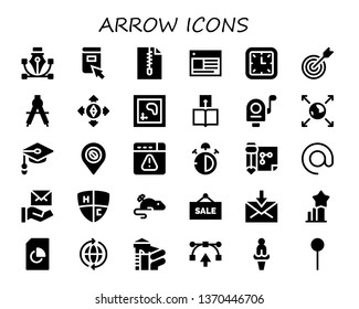 arrow icon set. 30 filled arrow icons.  Simple modern icons about  - Vector, Click, File, Web, Wall clock, Target, Compass, Destination, Map, Transfer, Mail, Earth globe, Unemployed