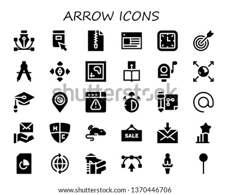 arrow icon set. 30 filled arrow icons.  Simple modern icons about  - Vector, Click, File, Web, Wall clock, Target, Compass, Destination, Map, Transfer, Mail, Earth globe, Unemployed