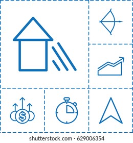 Arrow icon. set of 6 arrow outline icons such as stopwatch, bow, chart