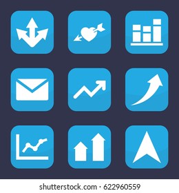 Arrow icon. set of 9 filled arrow icons such as chart, graph