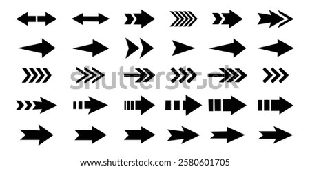 Arrow icon set. Arrows set of 30 black icons. Mega set of vector arrows. Arrow vector collection isolated on white background. Vector illustration.