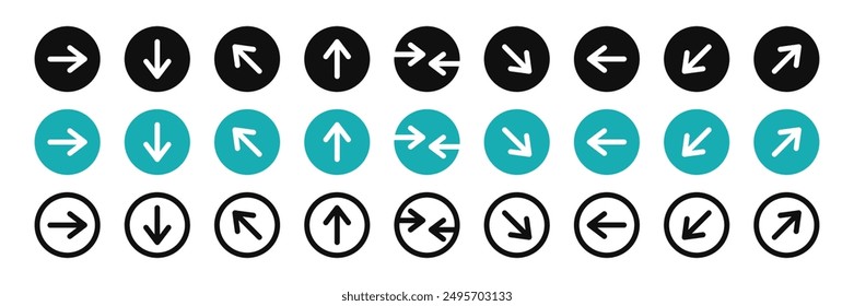 Arrow icon set. Arrows sign. Up, down, sideways, towards. Vector.