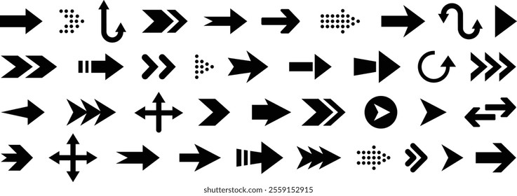 Arrow icon set. Arrows vector collection. Arrow. Black arrows icons. Cursor. Different arrow signs. Direction symbols