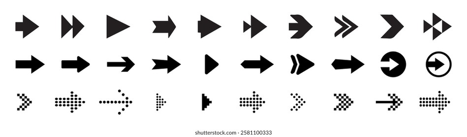 Arrow icon set. Arrows vector collection. Arrow. Black arrows icons. Cursor. Different arrow signs.