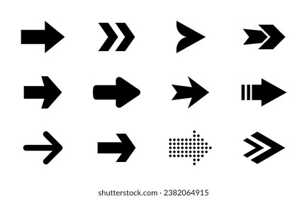 Arrow icon set. Black arrows signs. Web button design template. Vector illustration.