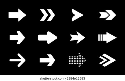 Pfeilsymbol eingestellt. Schwarze Pfeilzeichen. Webtasten-Designvorlage. Vektorgrafik.