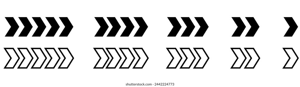 Icono de flecha. Establecer símbolos de flechas negras. Efecto Fusión. Vector aislado sobre fondo blanco.