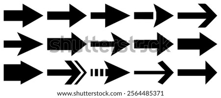 Arrow icon set. black arrows for web design.  Set of big black vector arrows. Mega set of vector arrows. Set different cursor arrow direction symbols in flat style isolated on white background.