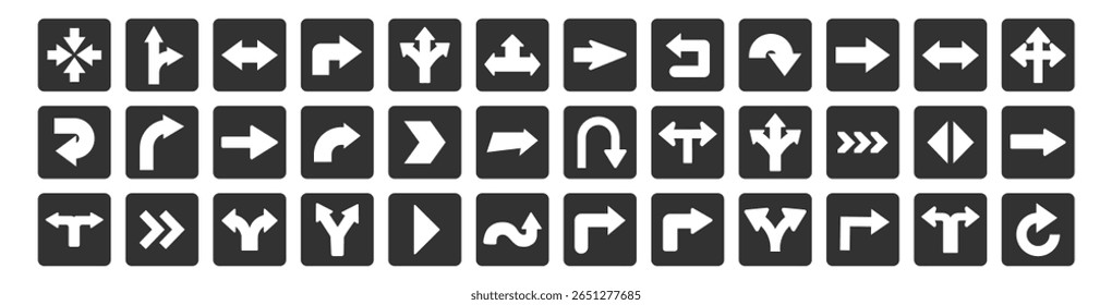 Arrow icon set, black cursor arrows collection, flat vector symbols for web design and interface, modern direction clipart on transparent background