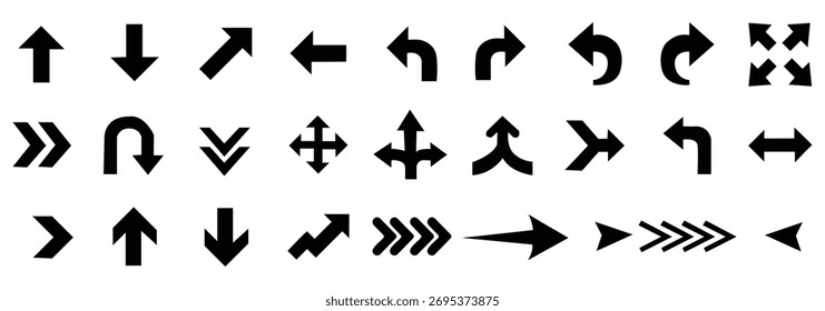 Arrow Icon Set – Black Cursor and Directional Arrow Symbol Collection