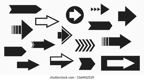 arrow icon set. black and white arrow design element. isolated vector image