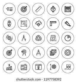 Arrow icon set. collection of 25 outline arrow icons with archery, chart, browser, compass, browsers, download, dartboard, exchange, gauge, globe, goal icons. editable icons.