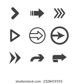 Arrow icon set. Collection of different arrows. Black vector pictograms.