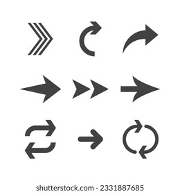 Arrow icon set. Collection of different arrows. Black vector pictograms.