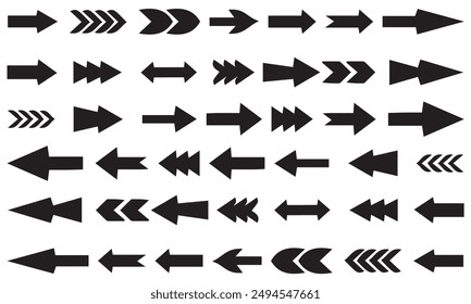 Arrow icon set. Collection of different arrow signs. Black arrow icons. Different cursor arrow direction symbols in flat style. 