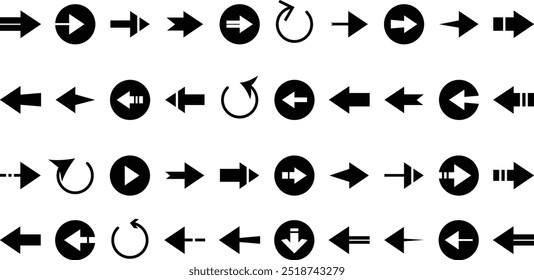Arrow icon set. Arrow icon. Collection different arrows sign. Different arrows or web design. Different cursor direction symbols in flat style. Black modern simple arrows. Vector illustration