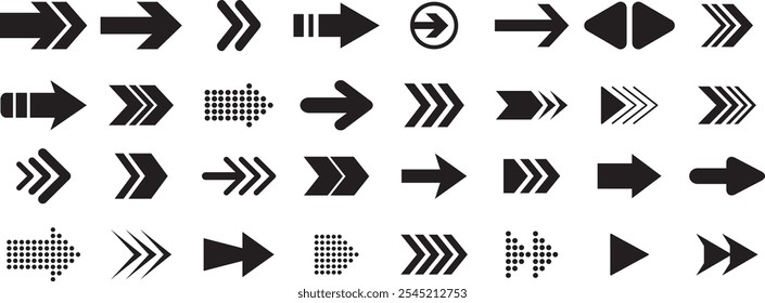  Arrow icon set. Collection different arrows sign. black arrow icons. Circle arrows, spinning loading symbol, cursor arrow direction symbols in flat style.