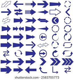 Arrow icon set.  Collection different Blue arrows icons signs. Arrows big blue set icons . Arrow vector collection. Blue long arrow icon vector set. 