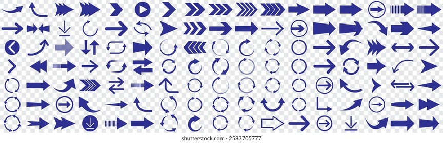 Arrow icon set.  Collection different Blue arrows icons signs. Arrows big blue set icons . Arrow vector collection. Blue long arrow icon vector set. 