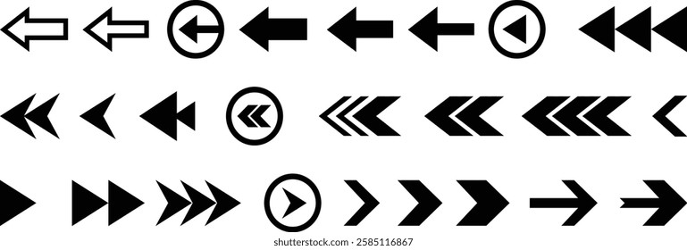 Arrow icon set. Collection different arrows sign. Arrow. Different cursor arrow direction symbols in flat style. Cursor. Arrows vector collection. Vector illustration
