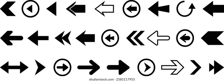 Arrow icon set. Collection different arrows sign. Arrow. Different cursor arrow direction symbols in flat style. Cursor. Arrows vector collection. Vector illustration