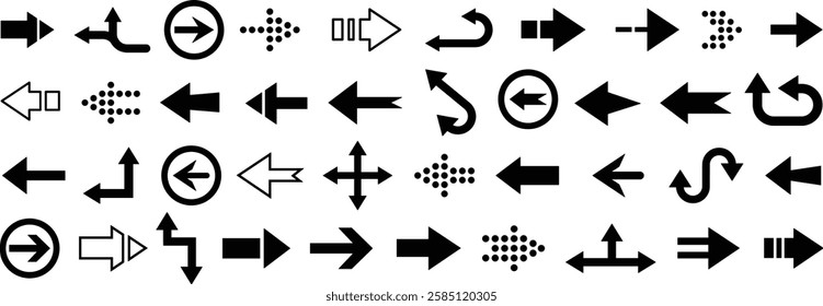 Arrow icon set. Collection different arrows sign. Arrow. Different cursor arrow direction symbols in flat style. Cursor. Arrows vector collection. Vector illustration