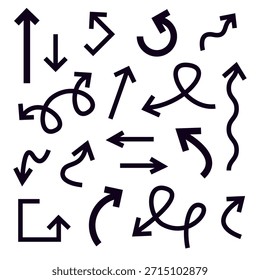 Arrow icon set. Collection of different arrow signs. Cursor. Big vector set of black arrow icons
