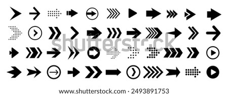 Arrow icon set, collection of different arrow signs, black arrow icons. Circle arrows, spinning loading symbol, cursor arrow direction symbols in flat style.