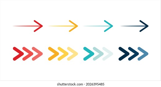 Conjunto de iconos de flecha. Símbolos de flecha de color. Flecha de diferentes tipos. Elementos gráficos vectoriales aislados de flecha.