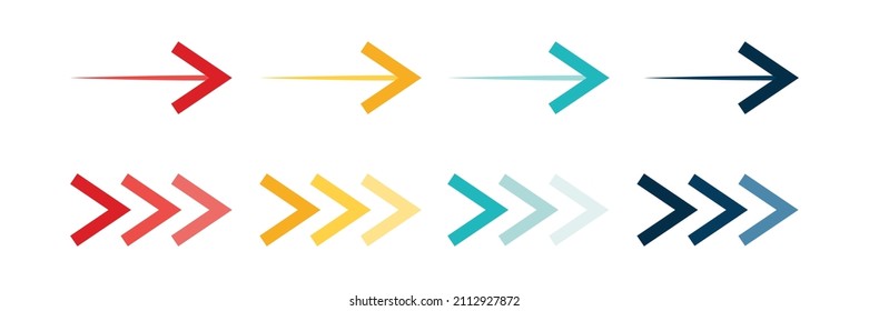 Arrow icon set. Colored arrow symbols. Arrow of different types. Arrow isolated vector graphic elements.