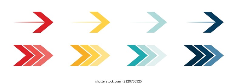 Conjunto de iconos de flecha. Símbolos de flecha de color. Flecha de diferentes tipos. Elementos gráficos vectoriales aislados de flecha.