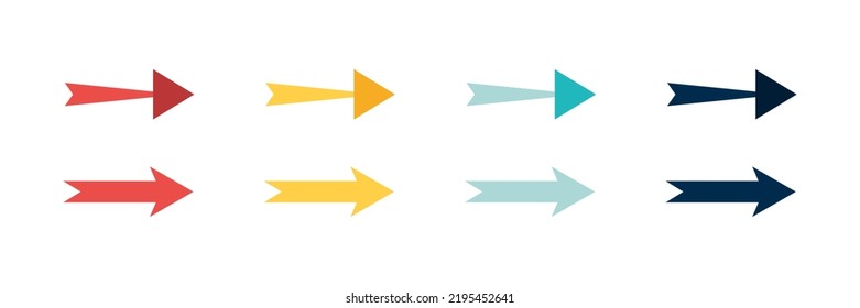 Arrow icon set. Colored arrow symbols. Arrow of different types. Arrow isolated vector graphic elements.