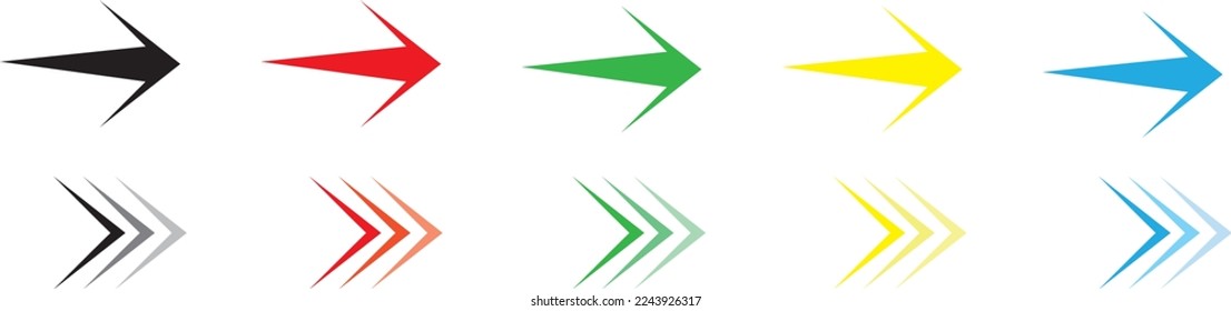Conjunto de iconos de flecha. Símbolos de flecha de color. Flecha de diferentes tipos. Elementos gráficos vectoriales aislados de flecha.