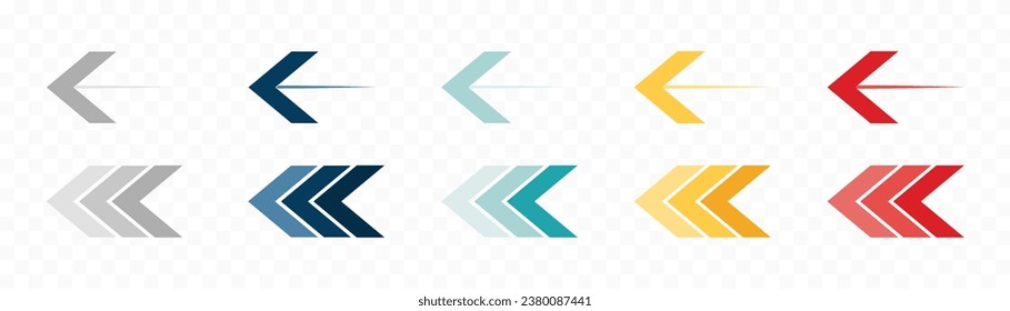 Arrow icon set. Colored arrow symbols. Arrow of different types. Arrow isolated vector graphic elements.	